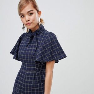 Fashion Union Petite High Neck Romper In Check